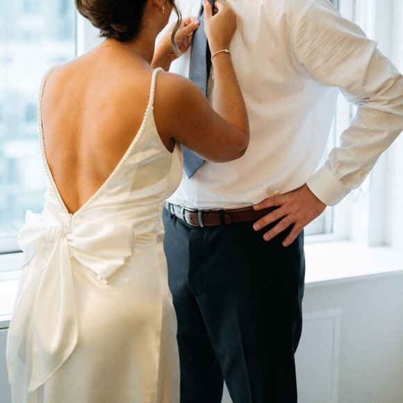 Ready For Forever White Satin Pearl Tie-Back Maxi Dress - Picture 4 of 4